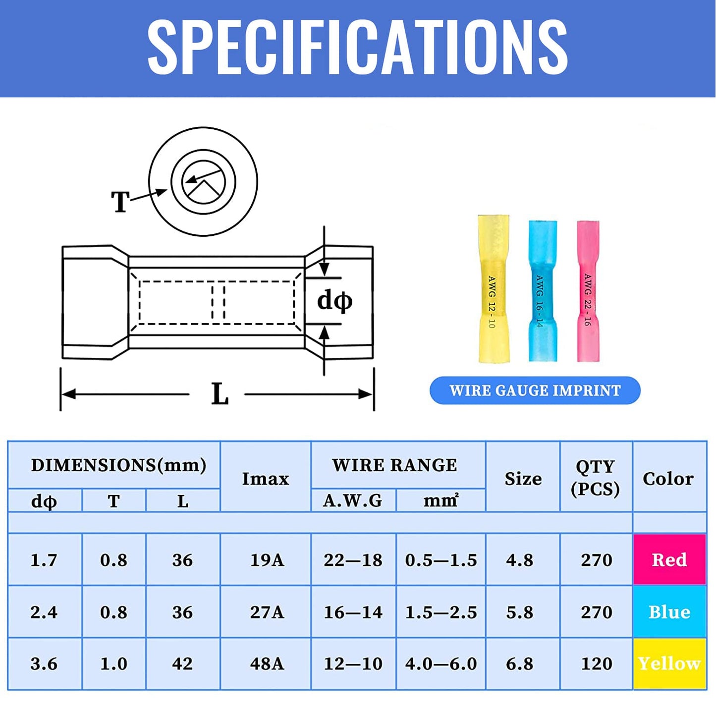 660 PCS Heat Shrink Butt Connectors Qibaok Crimp Electrical Wire Connector Waterproof Insulated Butt Splice Terminal for Automotive Marine Boat Truck Trailer Stereo