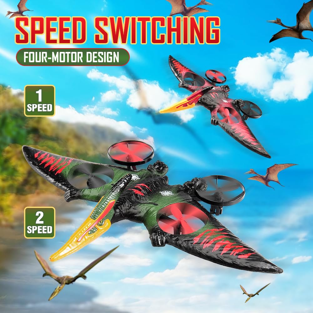 Pterodactyl Drone Dragon Toys Drones for Kids and Adults Easy to Flying Dinosaur Toys Remote Controlled Aircraft for Beginners Hobby RC Plane Toys Birthday Gifts for Boys 8-12