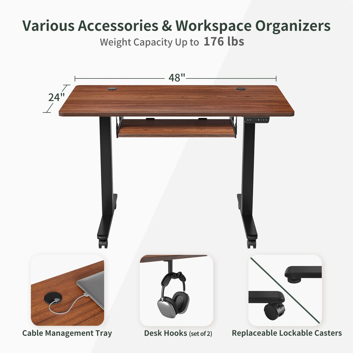 FEZIBO Height Adjustable Electric Standing Desk with Keyboard Tray, 48 x 24 Inches Stand up Table, Sit Stand Home Office Desk with Splice Board, Black Frame/Espresso Top
