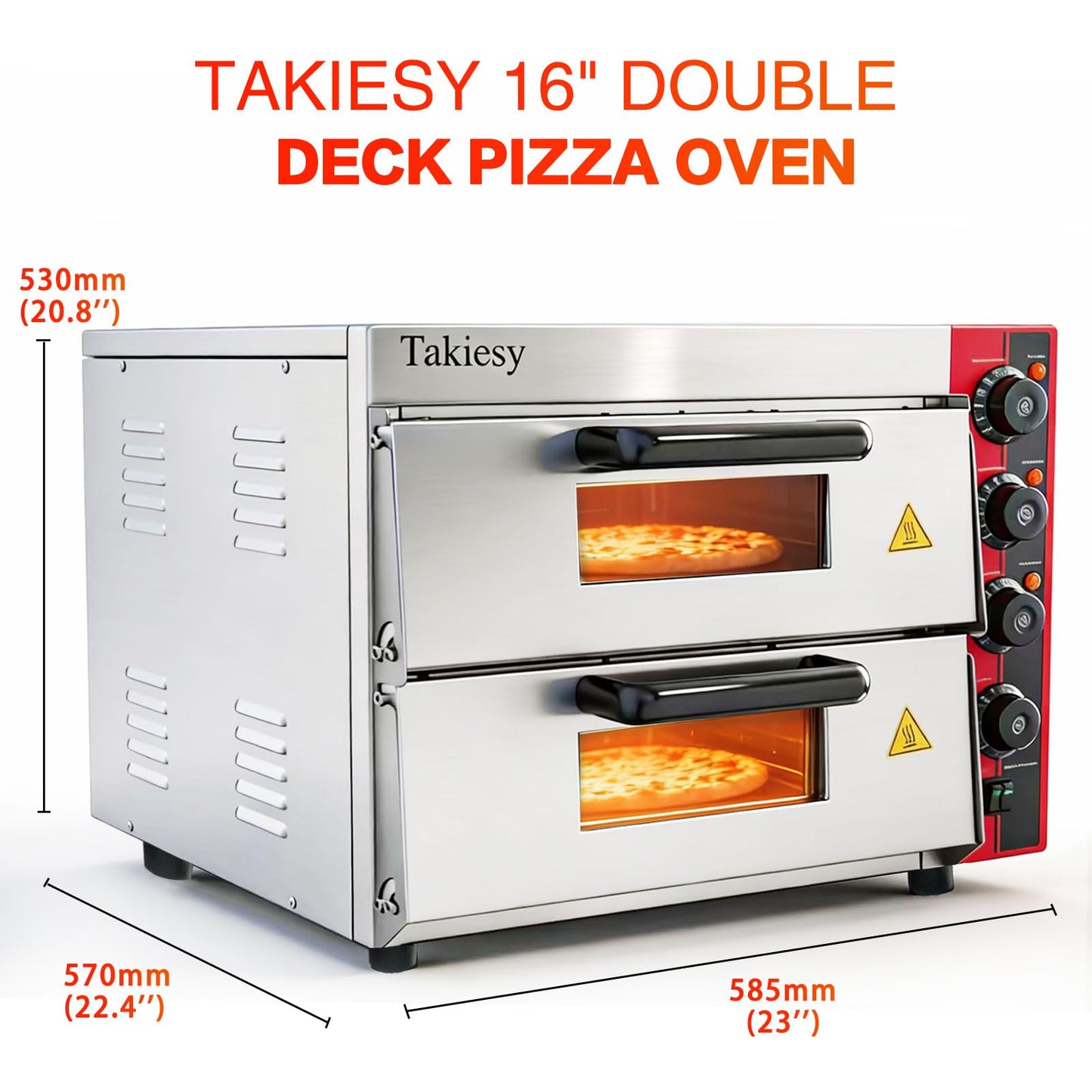 Takiesy Pizza Oven Countertop, 16 Inch Stainless Steel Commercial Double Decker Electric Oven with Pizza Stone and Handle for Home Restaurant Use