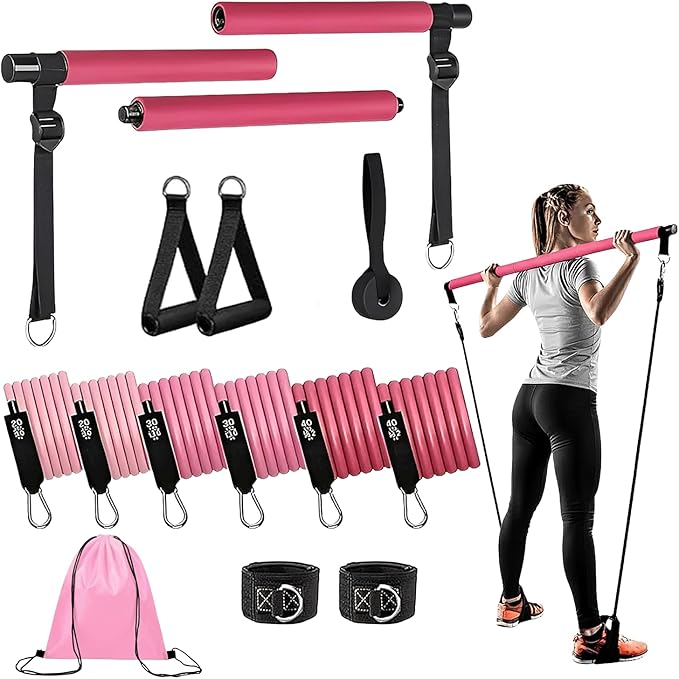 Pilates Bar Kit with Resistance Bands, Multifunctional youga bar for Women & Men – Portable Pilates Workout Equipment for ...