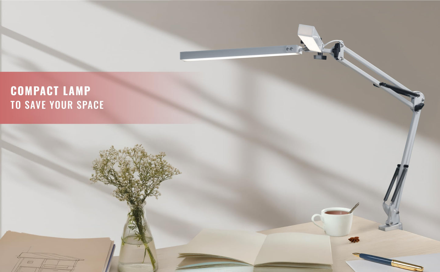 ELEQUS Computer LED Desk Lamp Home Office, Desk Light Bar with Clamp, Architect Table Lamp on Clip for Work, Large Tall Adjustable Flexible Monitor Light, Bright Modern Clamp Lamps for Reading White