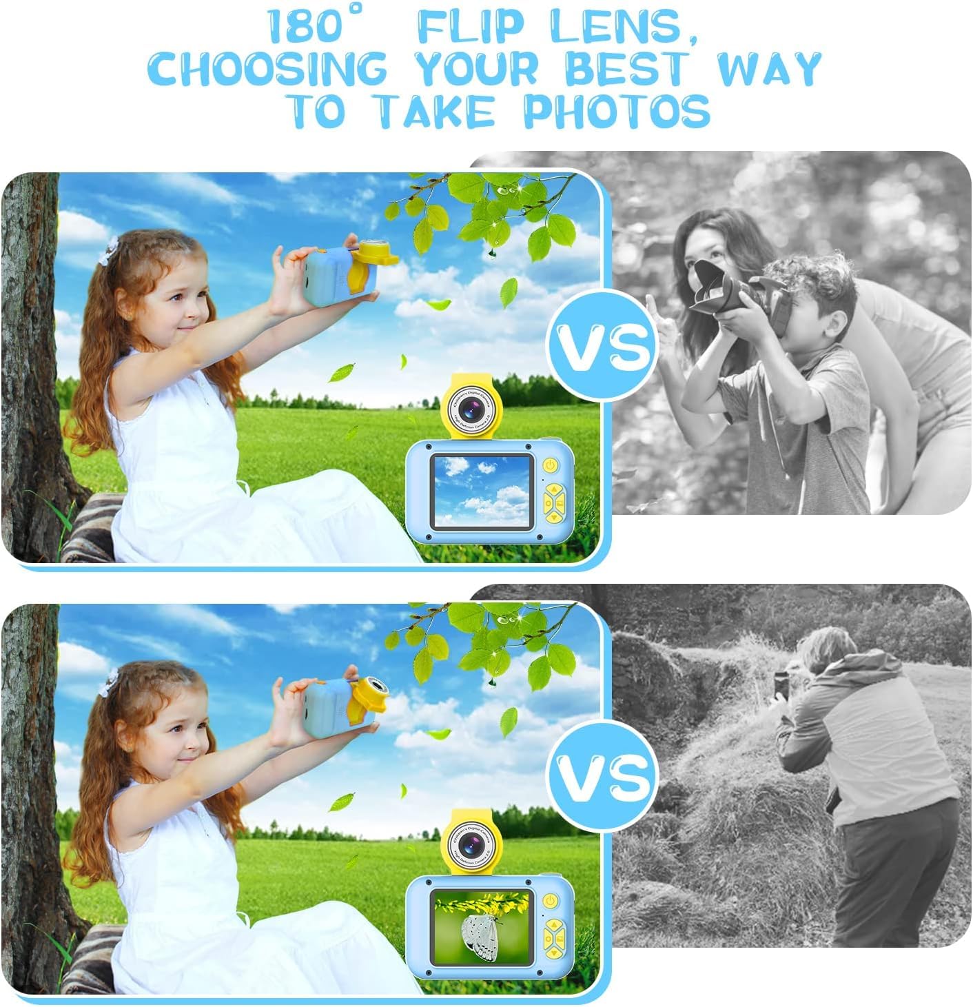 ARNSSIEN Kids Camera, Toddler Kid Digital Camera with 180°Flip Lens & 2.4in IPS Screen, Birthday Festival Gifts Present Toy for 4 5 6 7 8 9 10 11 Year Old Girls/Boys, 32 GB Card Included, X101