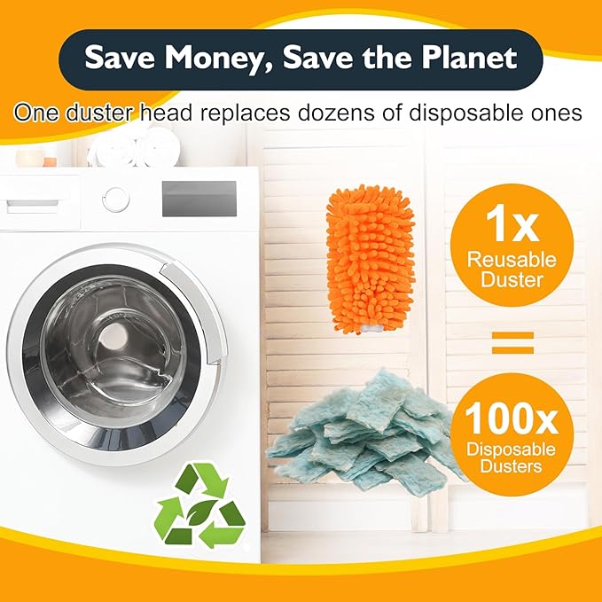 MAVRIZ Reusable Dusters - 1 Handle & 8 Washable Duster Refills, Eco-Friendly Alternative to Swiffer Dusters (Not Compatible), 360° Dust Cleaner for Home, Furniture, Ceiling Fans, Cobwebs
