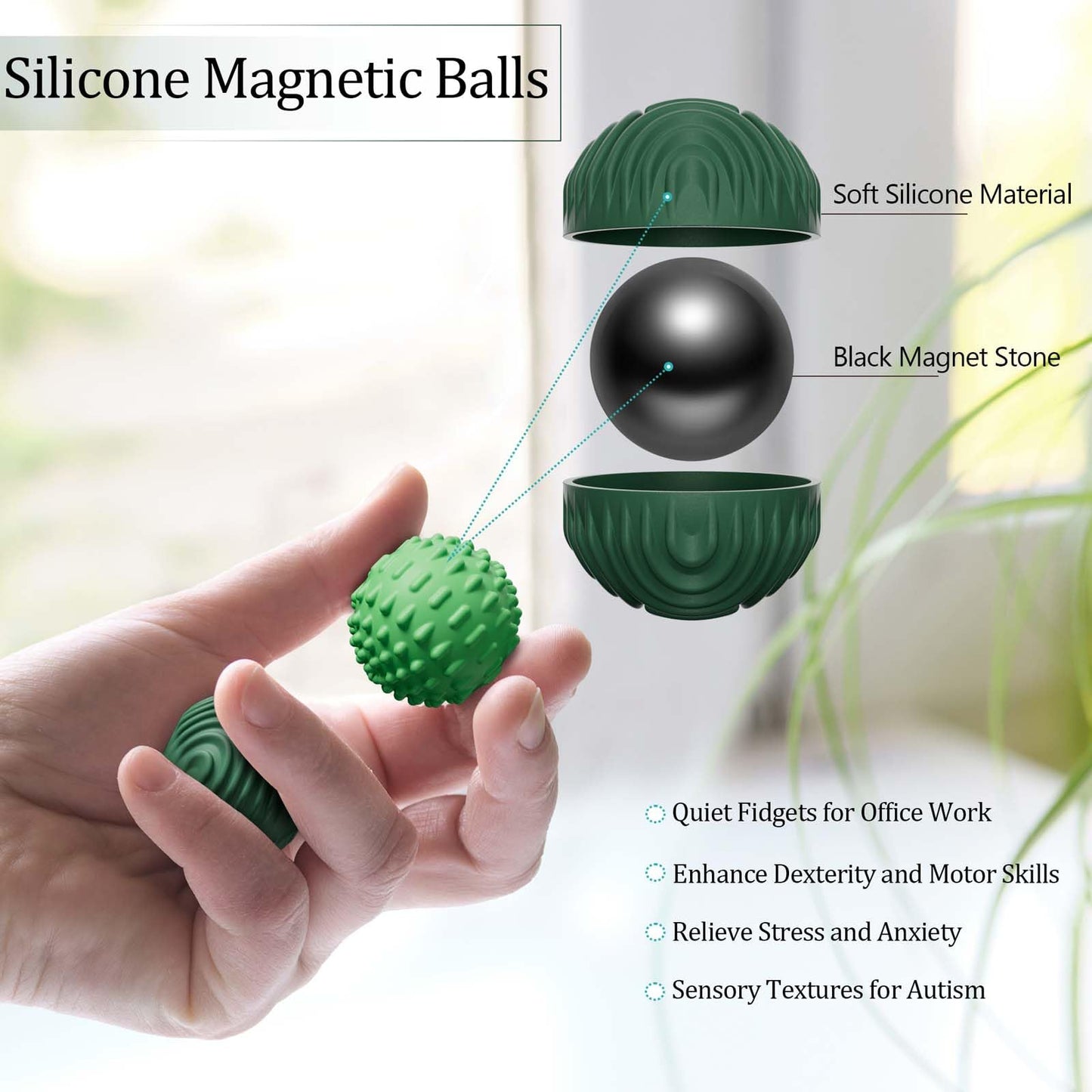 luckdoor Silicone Magnetic Balls Fidget Toys for Adults & Teens,4PCS Stress Relief Sensory Toys for Autism ADHD Anxiety,Fun Textures Gadgets,Office Desk Toy,Stocking Stuffers for Women Men Teen Gift