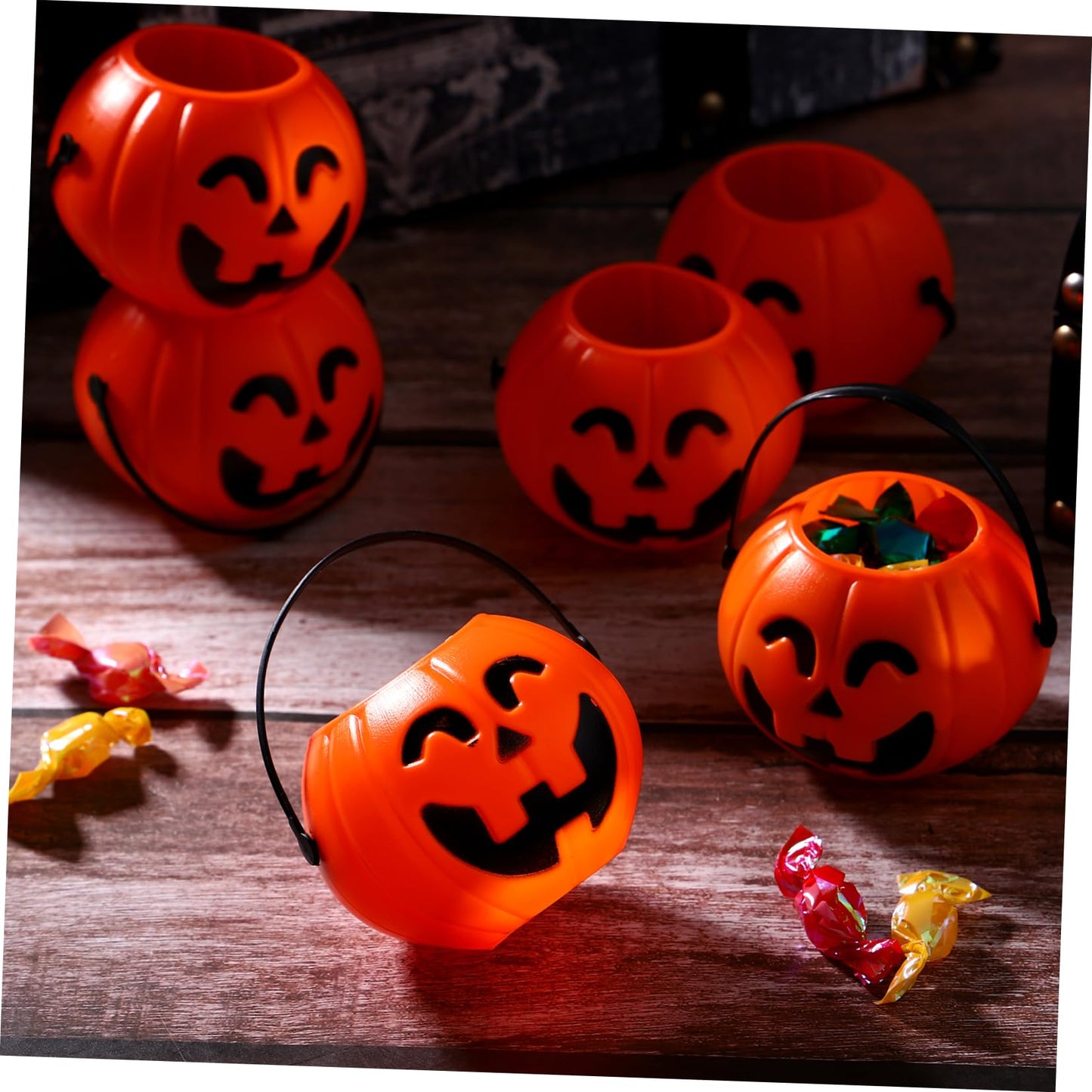 Toyvian 6pcs Mini Round Pumpkin Buckets - Portable Trick or Treat Candy Holders for Halloween