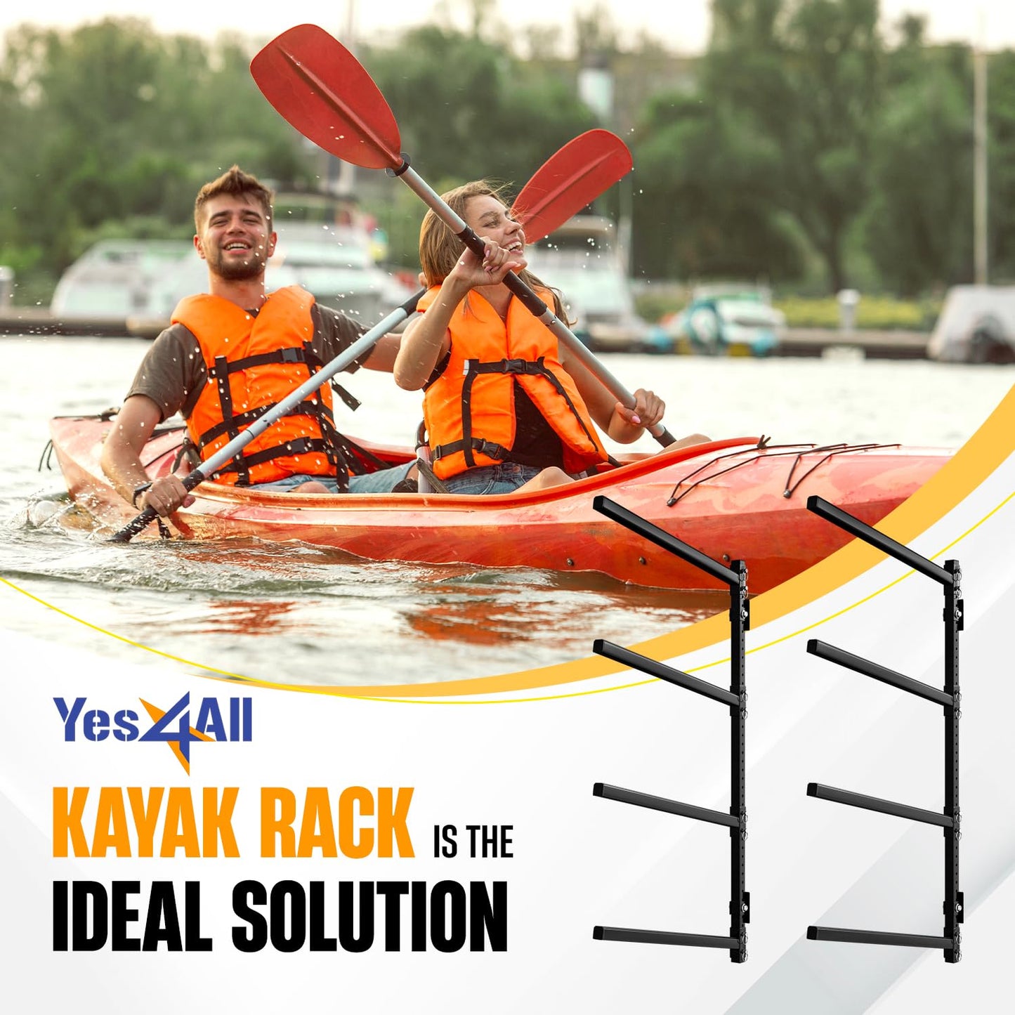 Yes4All Kayak Storage Rack Kayak Wall Mount Rack 400lbs 4 Adjustable Levels Kayak Rack for Outdoor, Indoor Kayak Storage Rack