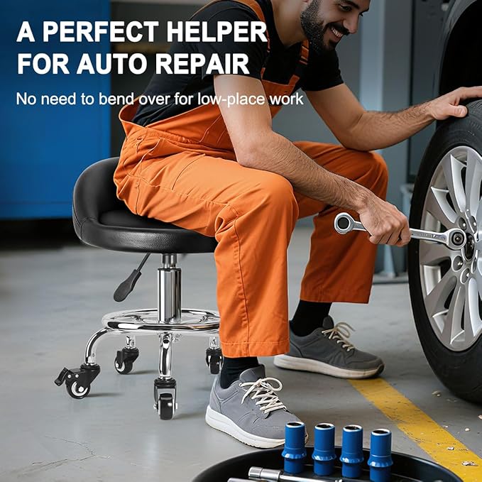 Rolling Stool Low Height Roller Stool Height Adjustable, Shop Stools Low Rolling Chair with Back, Garage Seat Stools Short Work Chair (Style 4)