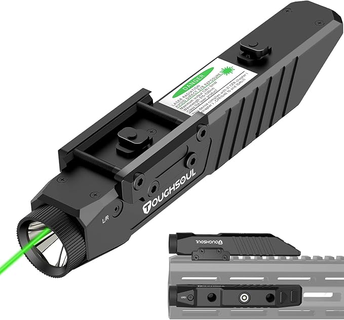 TOUGHSOUL Tactical Flashlight Green Laser Sight Combo, 1450 Lumen Picatinny Rail MLOK Mounted Rechargeable Rifle Flashligh...