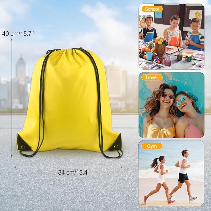 KUUQA 12 Pcs Drawstring Backpack Bags Bulk Yellow Drawstring Bag Foldable Gym Bag Sports Cinch Sack String Backpack Storage Bags for Women Men Shopping Gym Travel Sports