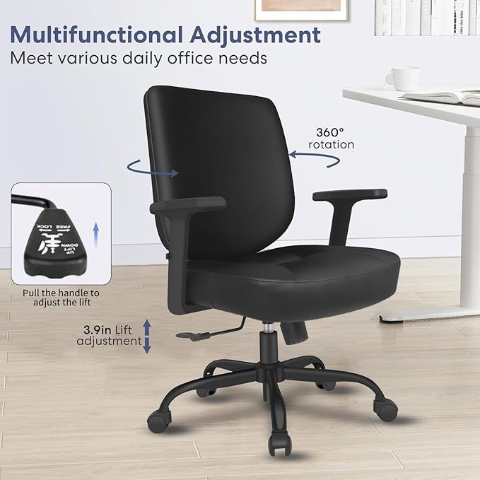Schwake Office Chair Home Office Desk Chair with Adjustable Arms - Mid Back Computer Chairs for Adults - Swivel Task Chair Comfortable for Home Office