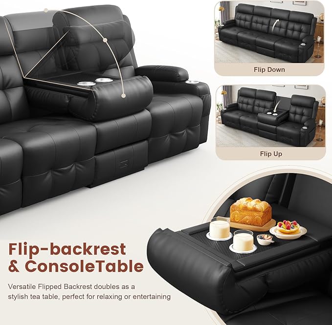 Recliner Sofa, Massage Reclining Sofa 4 Seater Sets Heavy Weight Capacity, RV Loveseat Couch Clearance with Flip Back Console, Storage, Cup Holders, Wall Hugger Reclining Couch for Living Room