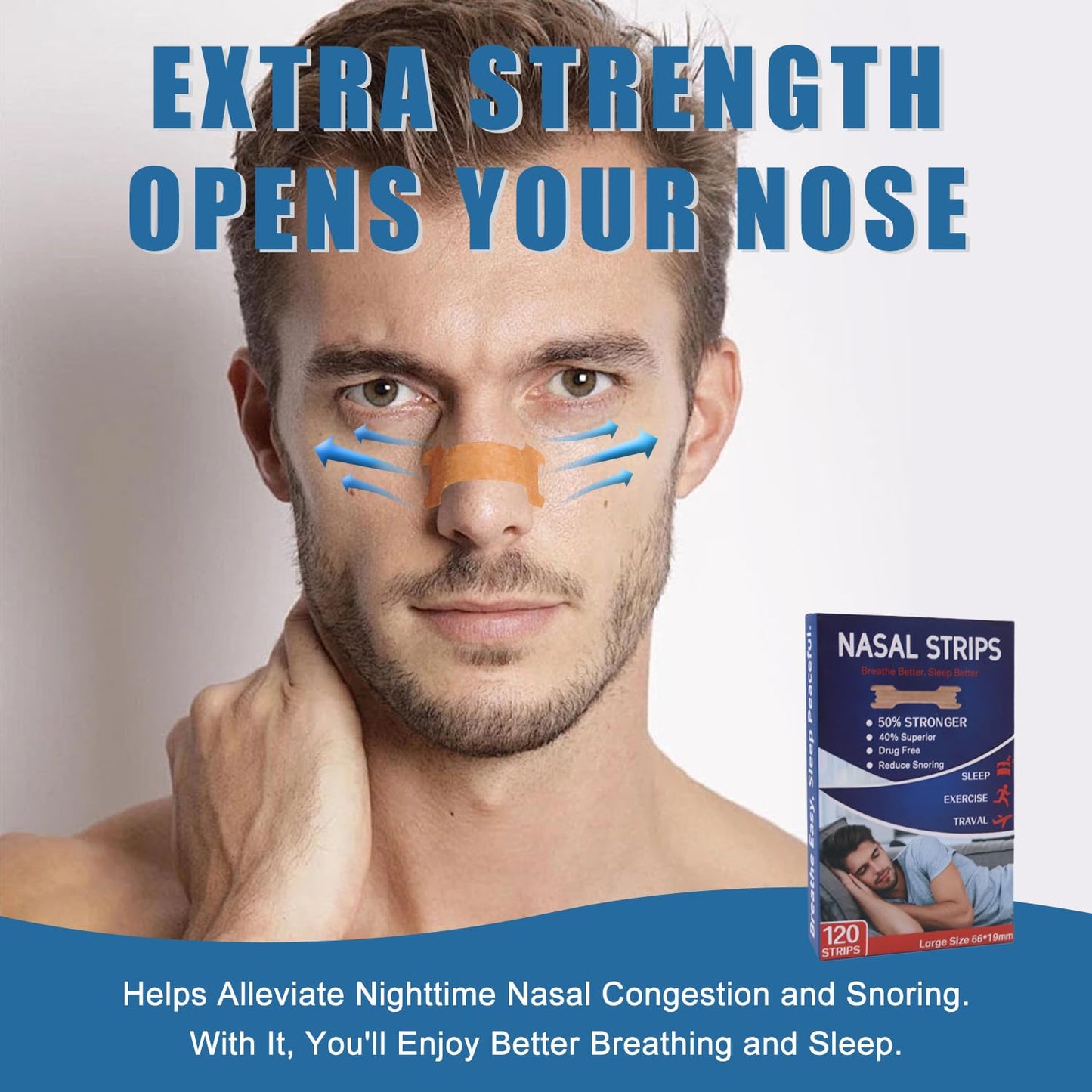 Tyelason Nasal Strips - 120 Count Nasal Strips for Snoring, Extra Strength Tan Nasal Breathing Strips to Improve Sleep, Instant Nasal Congestion Relief Caused by Colds & Allergies
