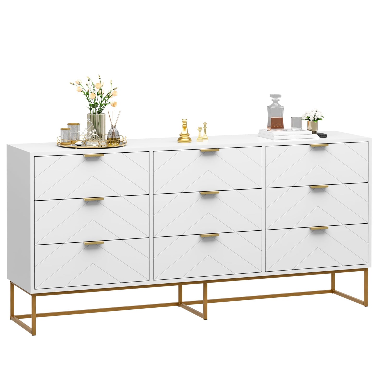 Scurrty 59" Large Chest of Drawers, Storage Cabinet 9 Drawer Dresser,White Dressers with Storage,Dressers for Living Room, Bedroom