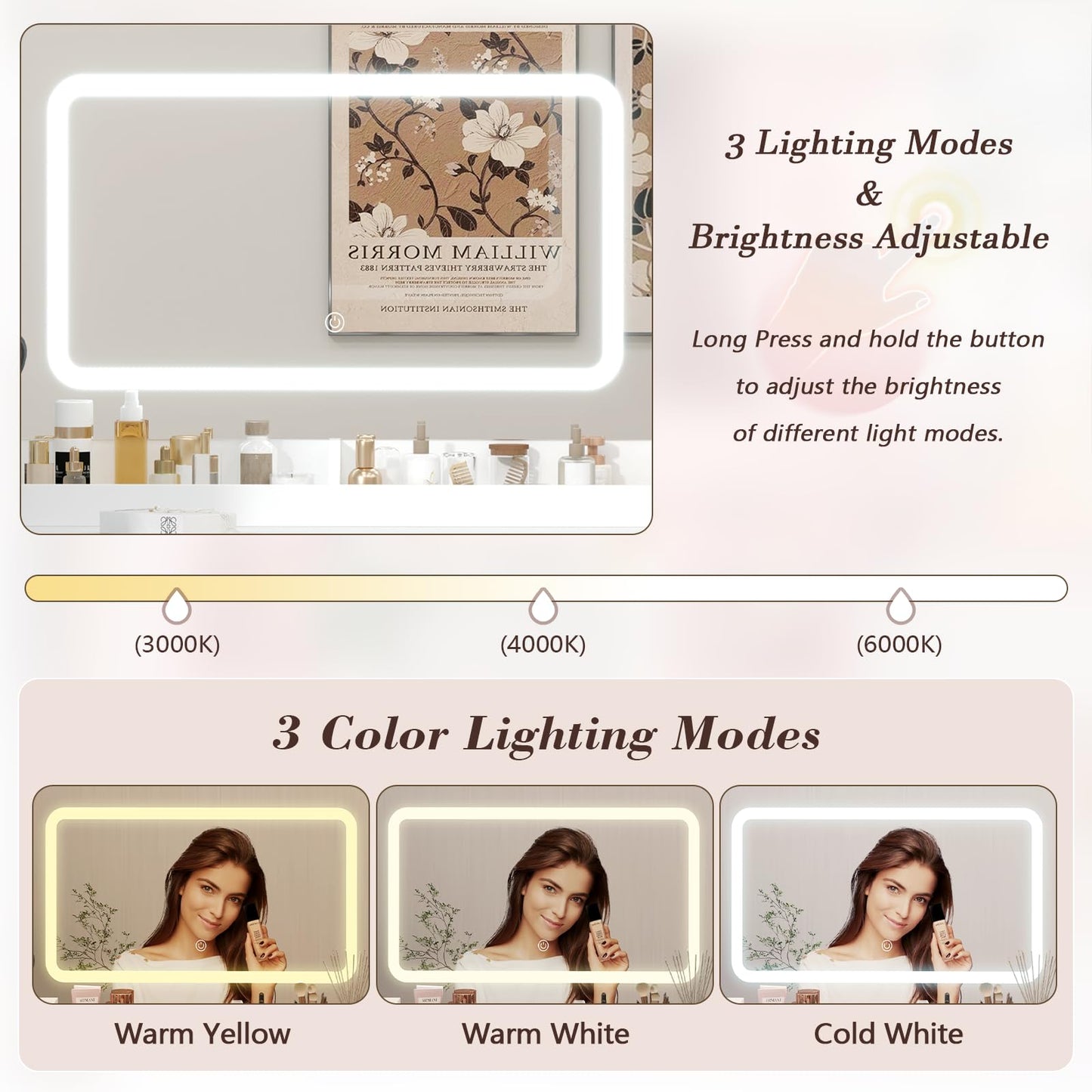 L-Shaped Corner Vanity Desk with LED Lighted Mirror & Charging Station, White Makeup Vanity with 6 Drawers & Sliding RGB Cabinet, Large Farmhouse Dressing Table with Open Storage Shelves for Women