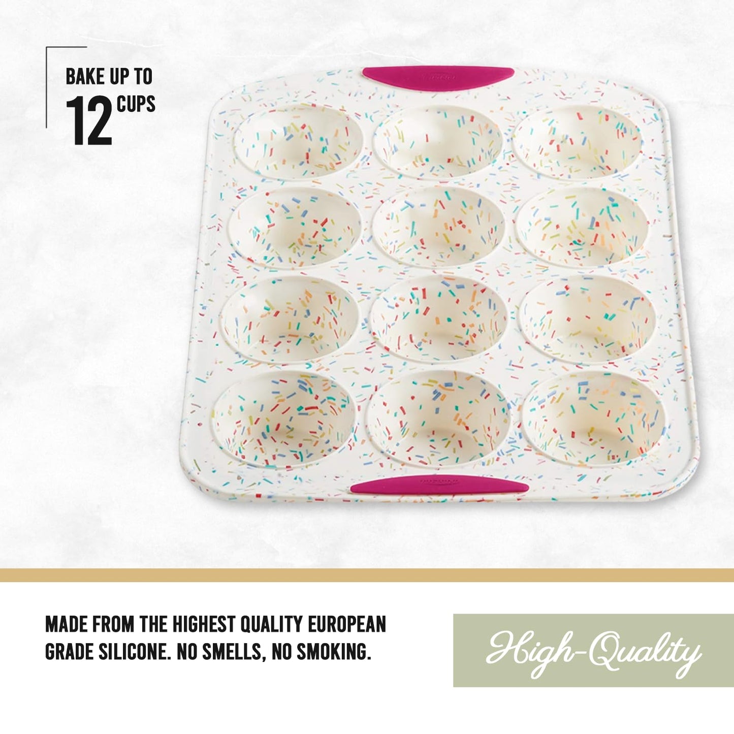 Trudeau Structured Silicone Muffin Pan, 12 Cup, Confetti/Fuschia