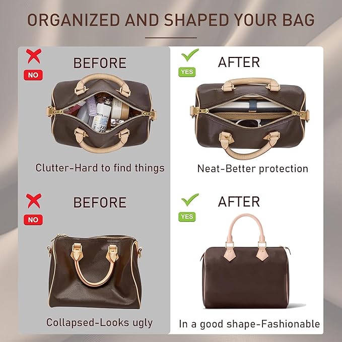 Doxo Purse Organizer Insert, Bag Organizer for Tote & Handbags, Bag in Bag, Perfect for LV Speedy 20,Alam BB,Petit Noe and More(Black,Small)