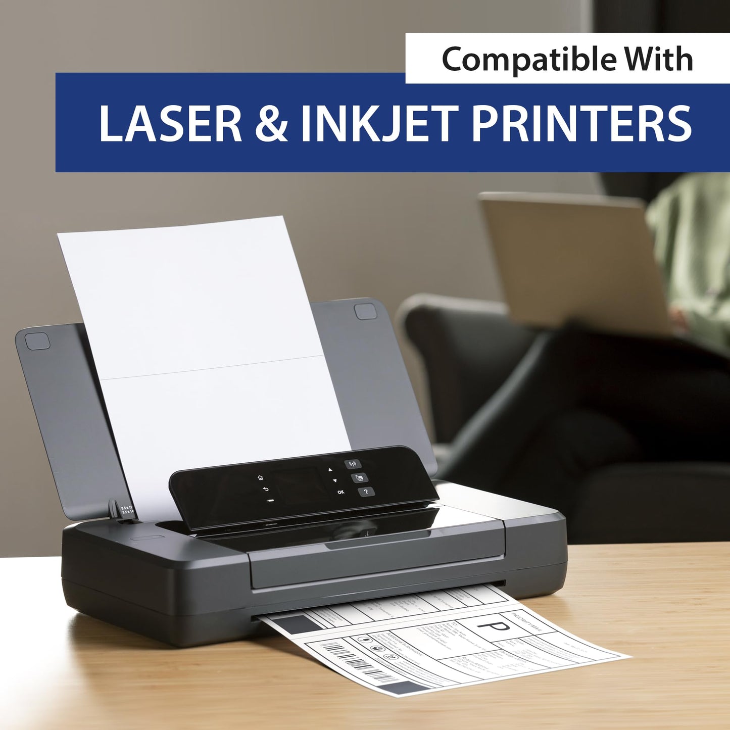 100 Sheet (200 Labels) | 8.5" x 11" 2 UP Half Sheet Self Adhesive Shipping Labels for Laser & Inkjet Printers | Ecommerce, Address, Mailing, Labeling, Packaging