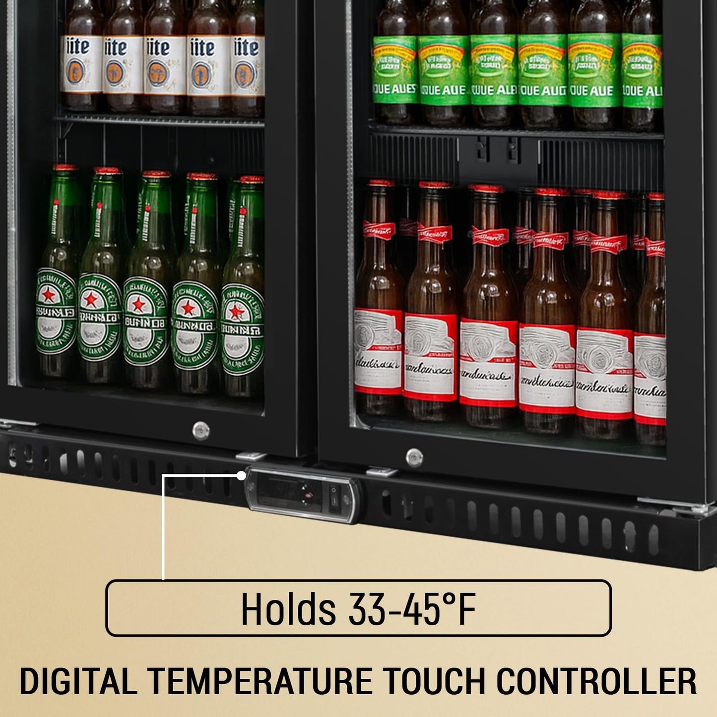 Bluelinecool Commercial Back Bar Cooler with 2 Glass Doors, 7.4 cu.ft Under Counter Beverage Refrigerator, LED Lighting - ETL Certified Beer and Wine Cooler for Bar, Restaurant, Garage, Office, Home
