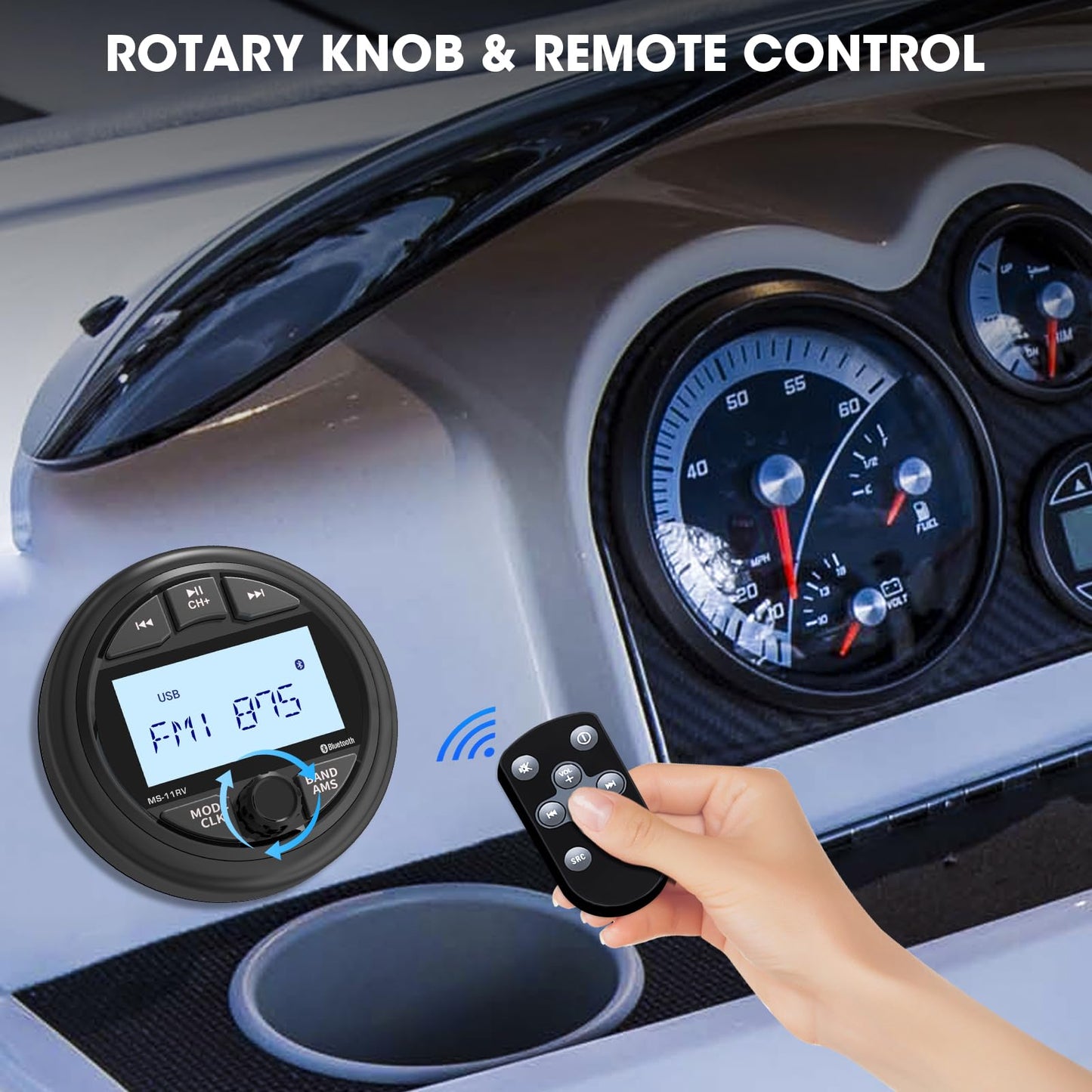 Waterproof Marine Gauge Stereo Receiver - Bluetooth Boat Am Fm Radio - 2.8 Inch Lcd Display Mp3 Usb Aux-In Subwoofer Pre-Amp 200