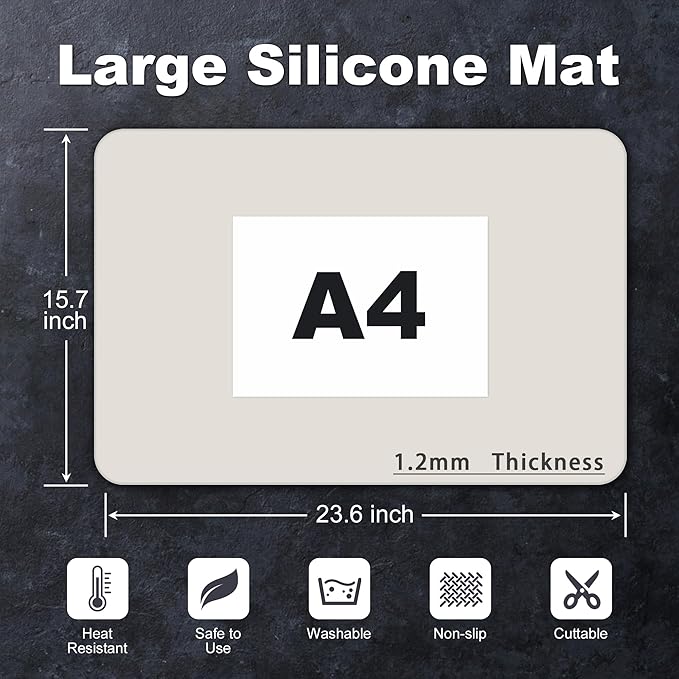 Silicone Mat for Kitchen Counter, Silicone Mat Trimable to Size (Light Grey, 23.6×15.7inch-2PCS), BPA-Free Silicone Placemat, Heat-Resistant NonSlip Table Mat for Air Fryer, Countertop Protector Mat