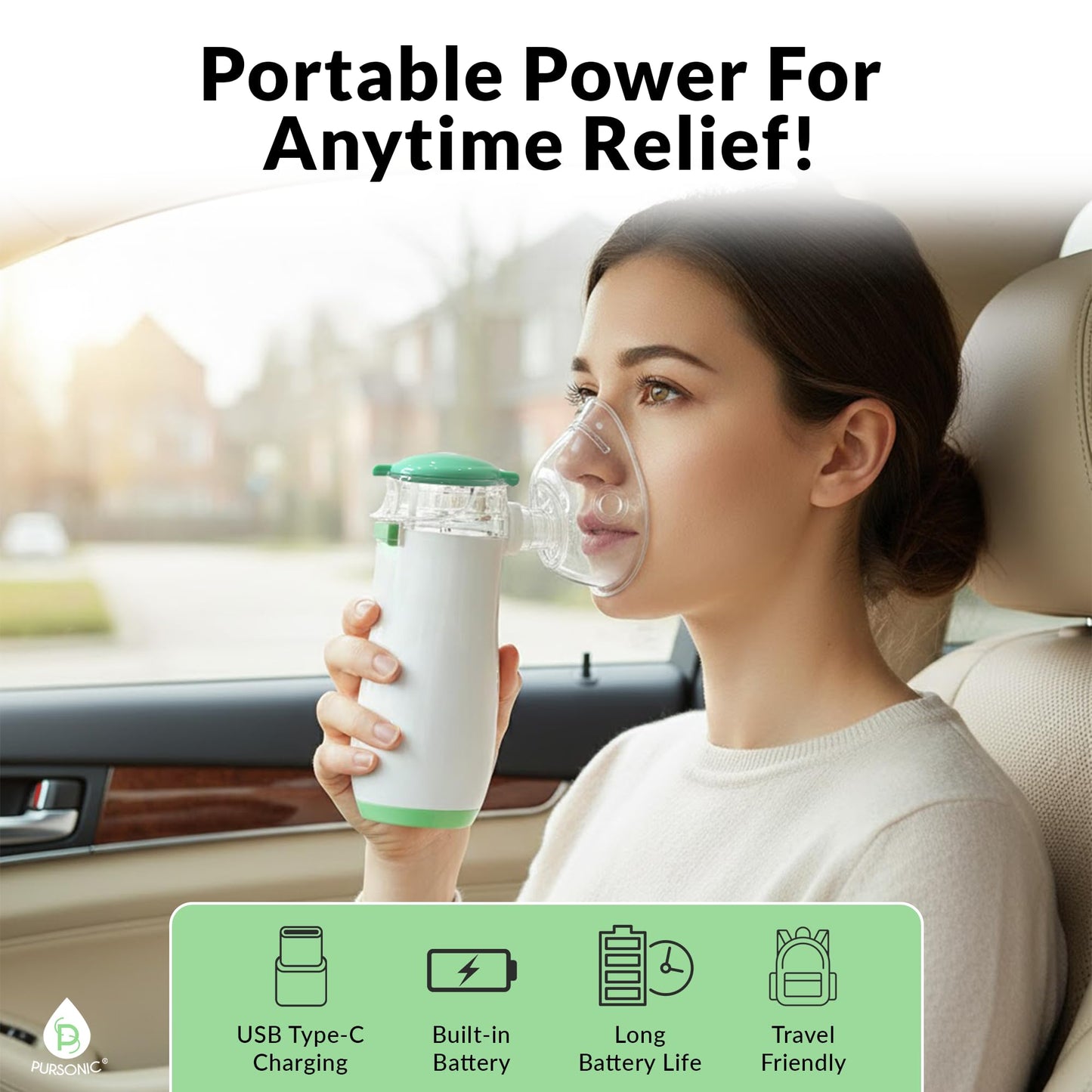 Pursonic 3-in-1 Portable Mesh Mist Device – Rechargeable Handheld Atomizer with LED Display, Quiet Dual Modes, Auto Cleaning, Adult & Child Masks, Travel-Friendly
