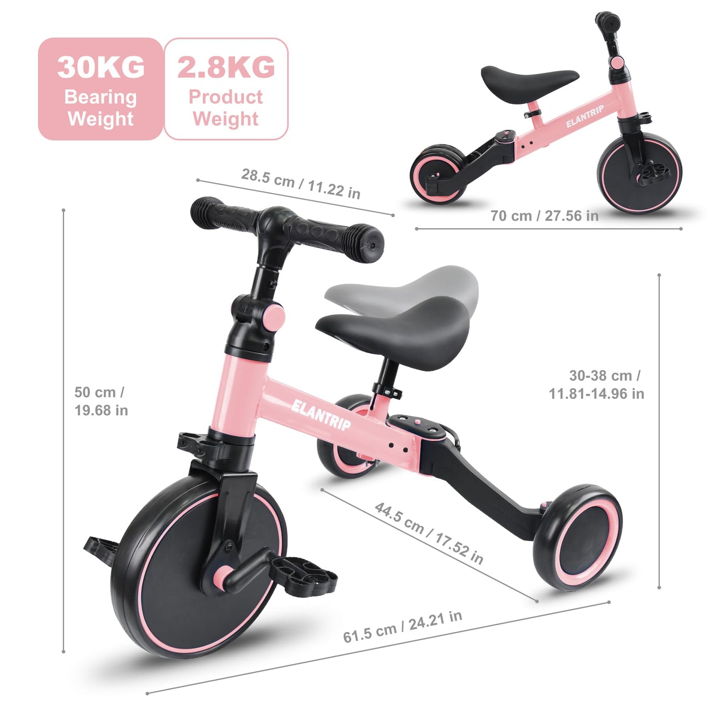Elantrip 5 in 1 Balance Bike for 1 to 3 Years Old Kids,Toddler Tricycle Kids Trikes Tricycle, Best Toys for Boy & Girl, Balance Training,Adjustable Seat and Removable Pedal