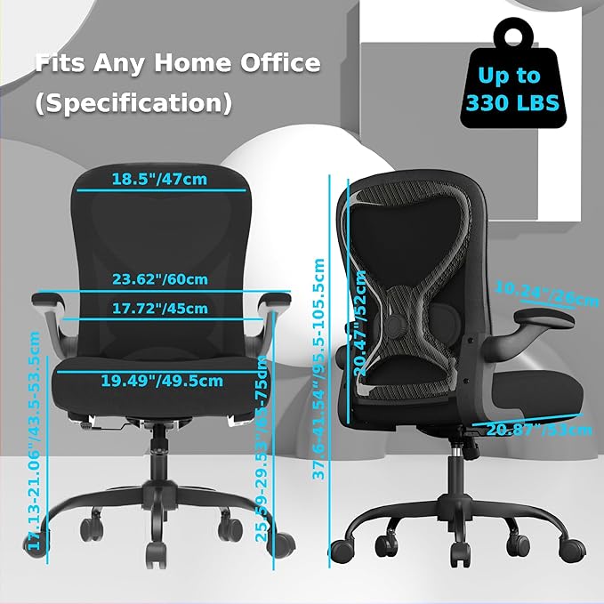 CASASIO Office Desk Chair with Ergonomic Lumbar Support, Extra-Thick Seat Cushion, Flip-up Arms, Breathable Mesh Back, Computer Task Chair for Home Office