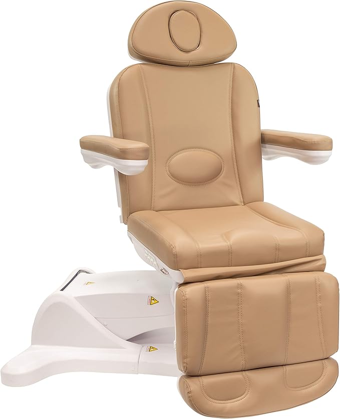 Professional Facial, Massage, and Medi Spa Exam Chair for Esthetician - All-Electric 4-Motor Procedure Table with 240° Swivel and Adjustable Headrest - 440lb Capacity, (Sand)