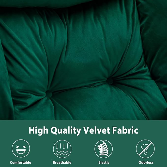 Youtanic Lazy Chair Thick Padded, Comfy Velvet Accent Lounge Chair with Stable Frame, Leisure Sofa Armchair with Armrests and Side Pocket, Reading Chair for Bedroom, Living Room, Office, Green