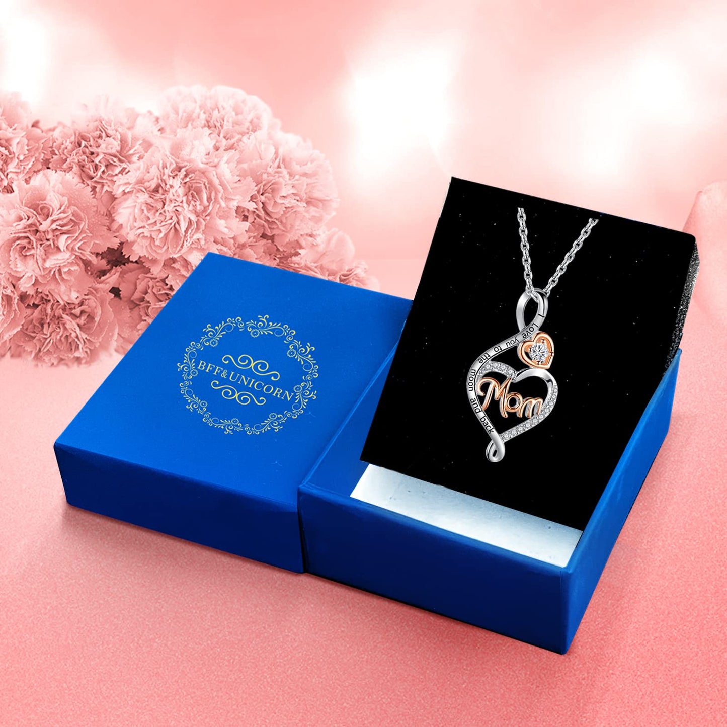 BFF&UNICORN Gifts for Mom, Silver Heart Infinity Necklaces for Women Wife,Birthday Mothers Day Jewelry Gifts for Mom from Daughter Son