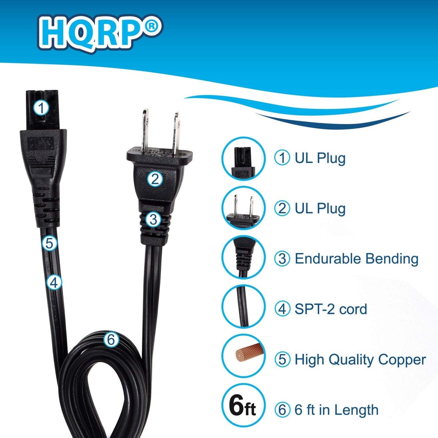 Hqrp Ac Power Cable Cord Compatible With Vizio E40-C2, E40X-C2, E43-C2, E48-C2, E55-C2, E65X-C2 Led Lcd Hdtv Smart Tv Mains Cabl