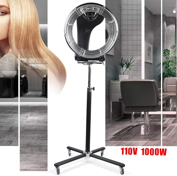 1KW Professional Hair Dryer, Salon Drying Perming Machine, 3 in 1 Orbiting Hair Steamer, Sit Under Salon Color Processor with Rolling Base