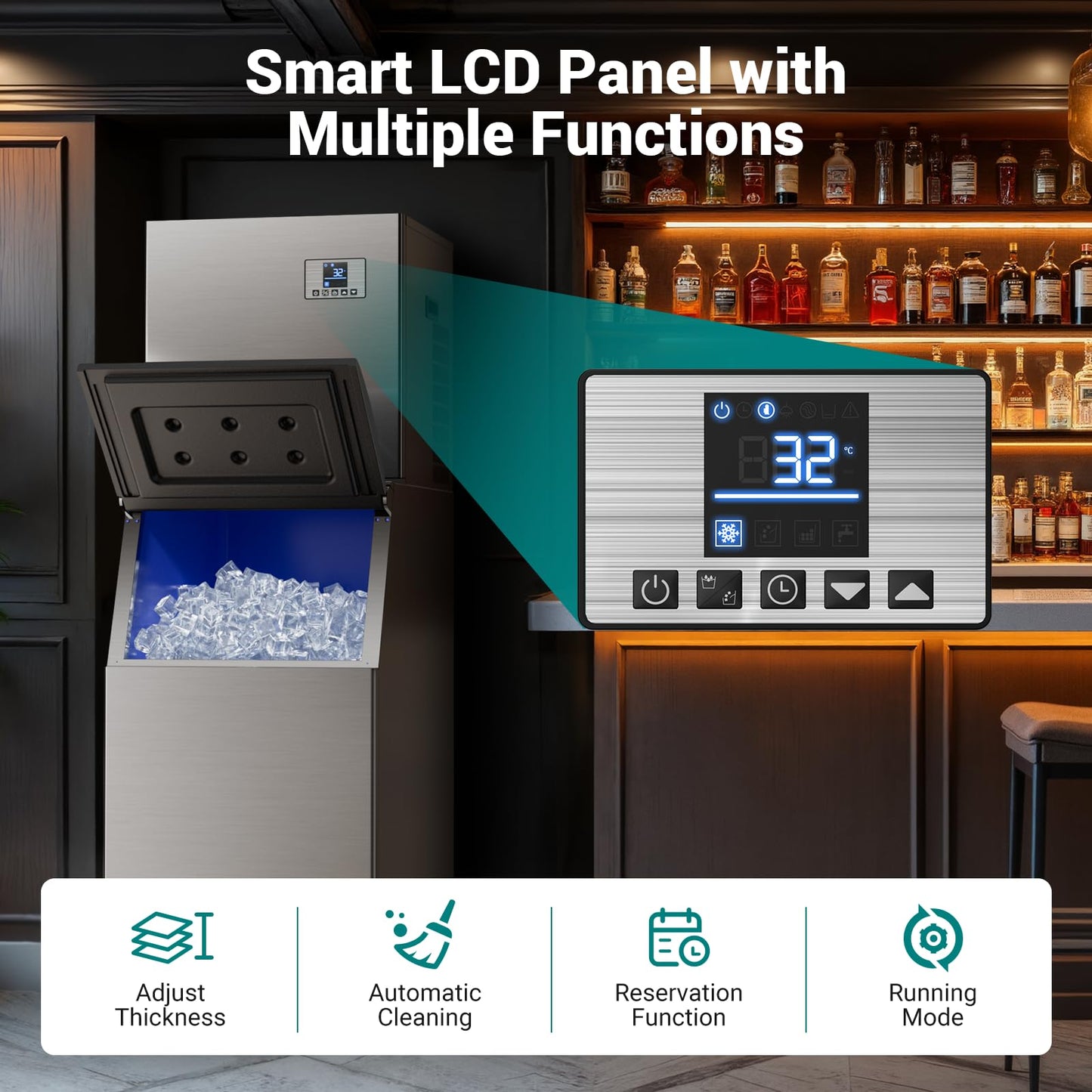680LBS/24h Commercial Ice Maker Machine with 560 LBS Storage Bin, Ice Ready in 8-15 Min, ETL Approval Self Cleaning Stainless Steel Industrial Ice Machine for Bar Restaurant Cafe