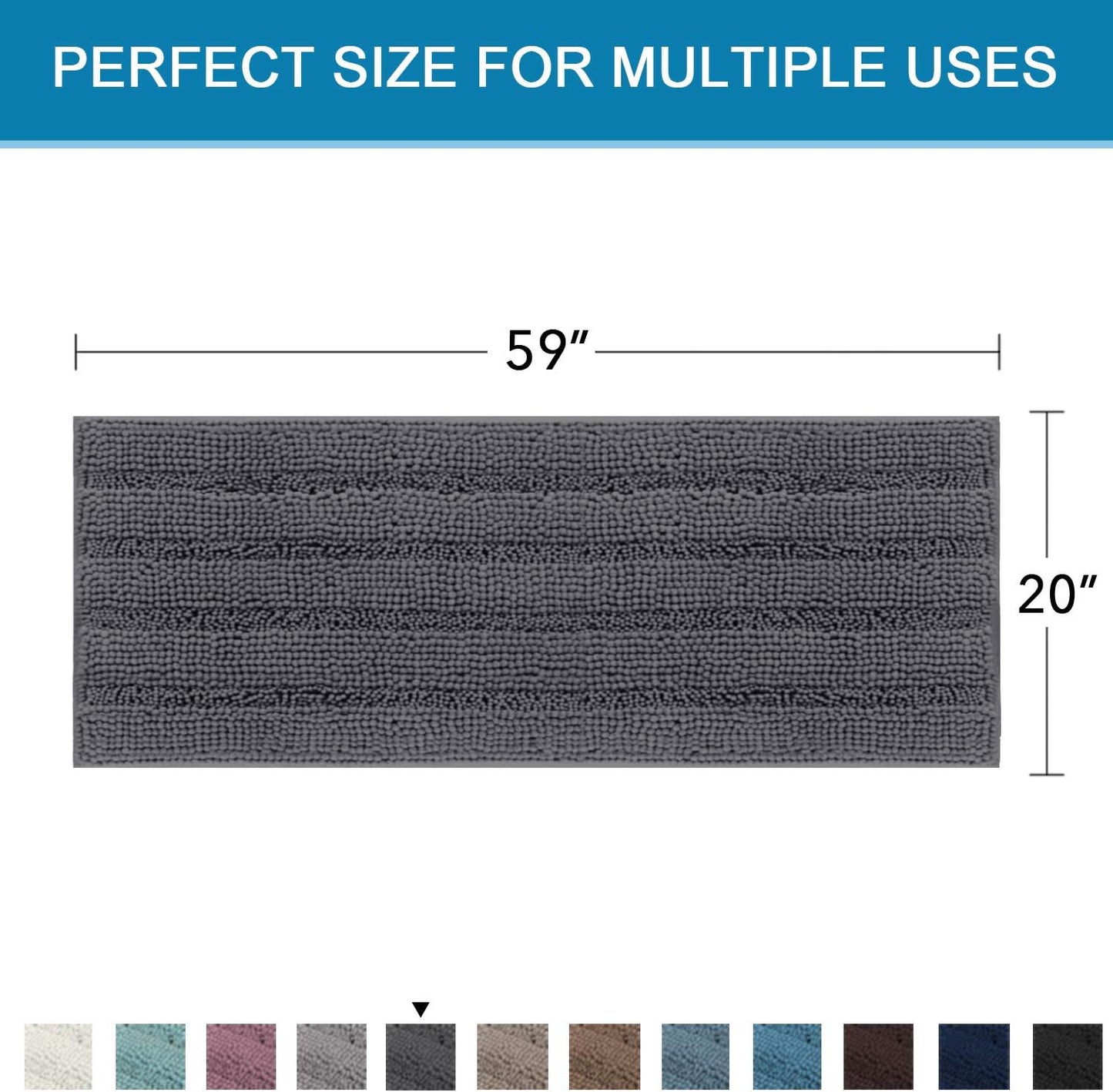 H.VERSAILTEX Bathroom Rugs Bath Mat Runner Rug Non Slip Kitchen Rug Extra Long Bath Rug Runners Oversized 59" x 20" Absorbent Washable Dry Fast Plush Area Rug for Bathroom/Bedroom - Grey