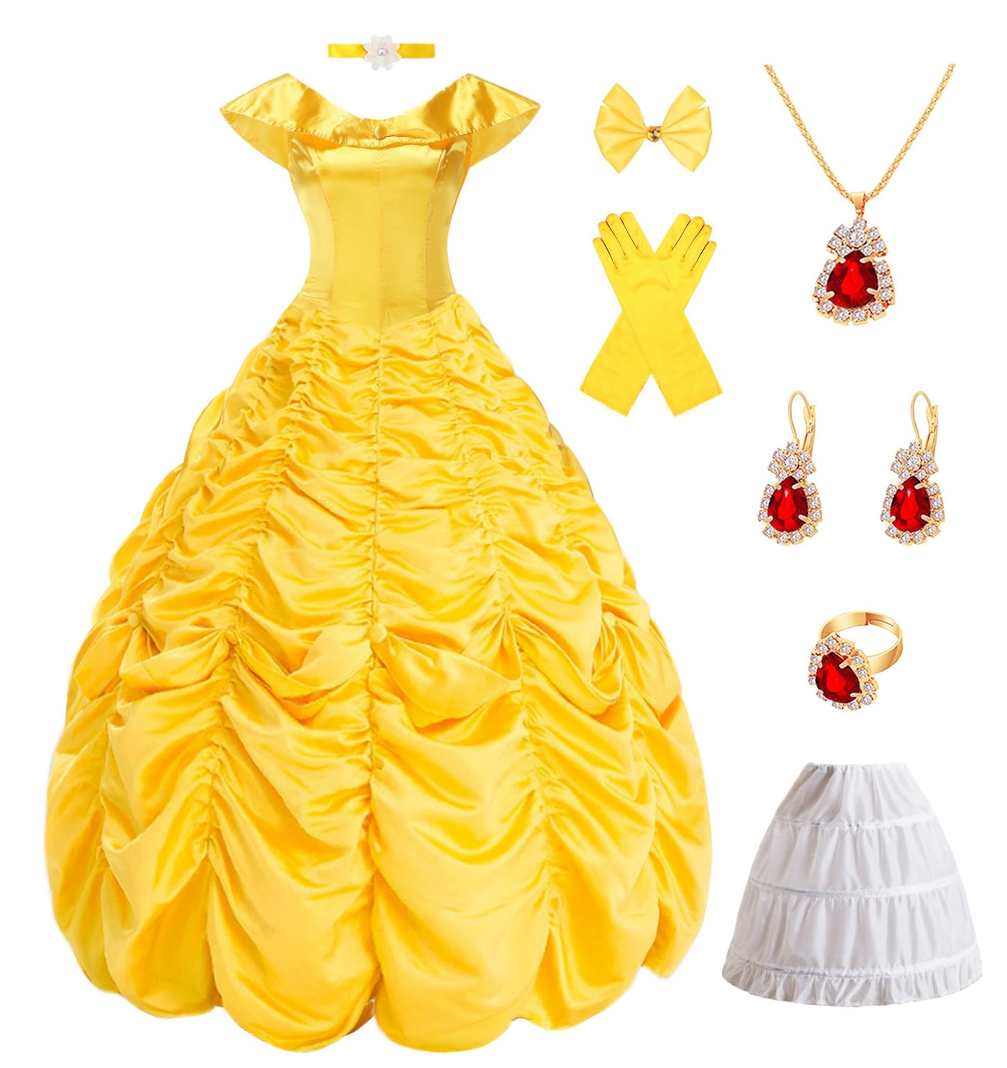 Akokvlar Yellow Princess Costume for Women Adult Halloween Party Dress (Yellow, Medium)
