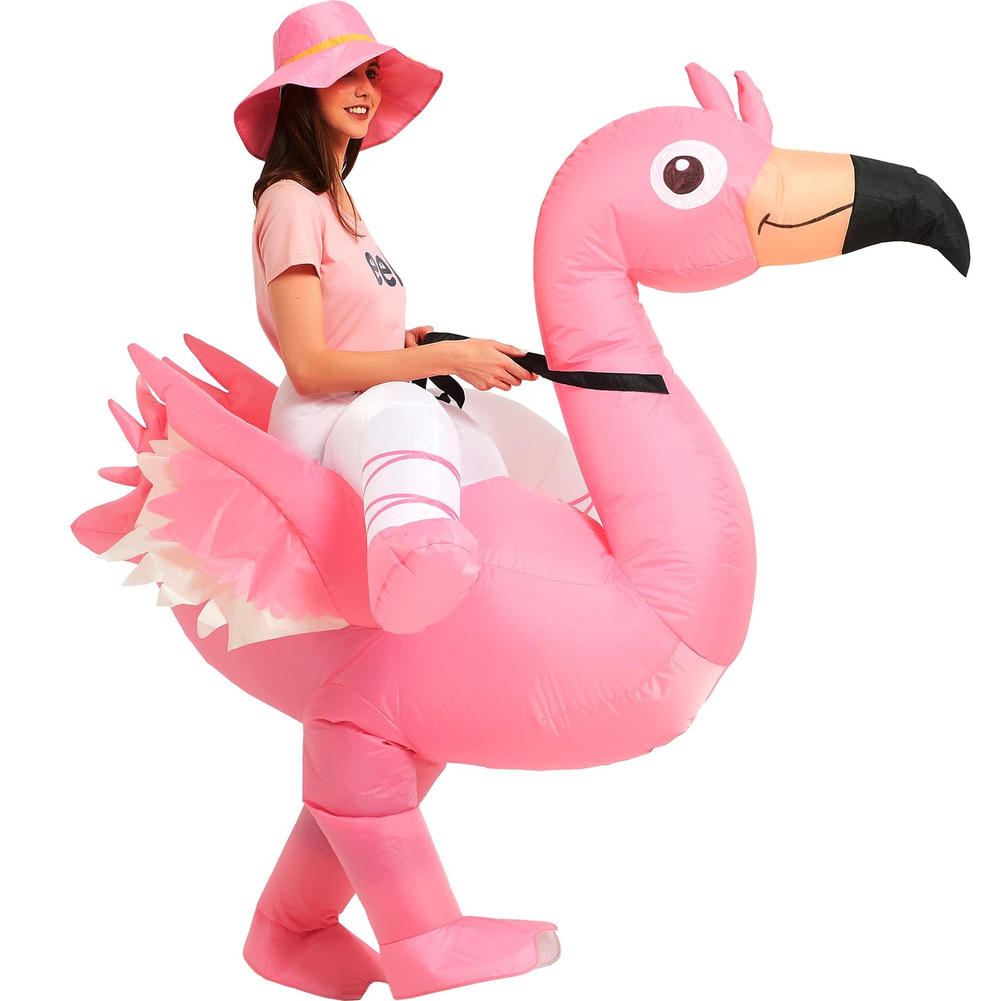One Casa Inflatable Flamingo Costume Riding On Flamingo Air Blow up Funny Fancy Dress Party Halloween Costume for Adult