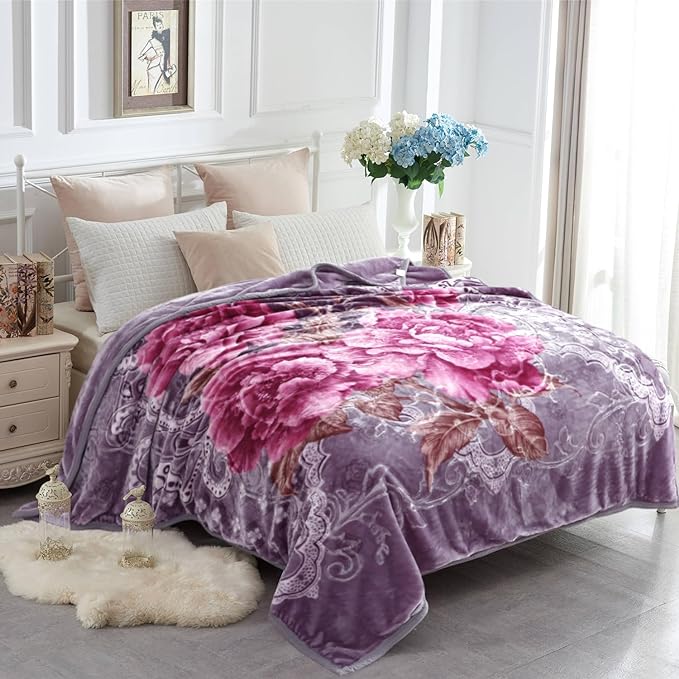 JYK Queen Size Korean Mink Blanket, 5 LB Fleece Bed Blanket - 2 Ply Reversible 520GSM Silky Soft Plush Warm Blanket for Au...
