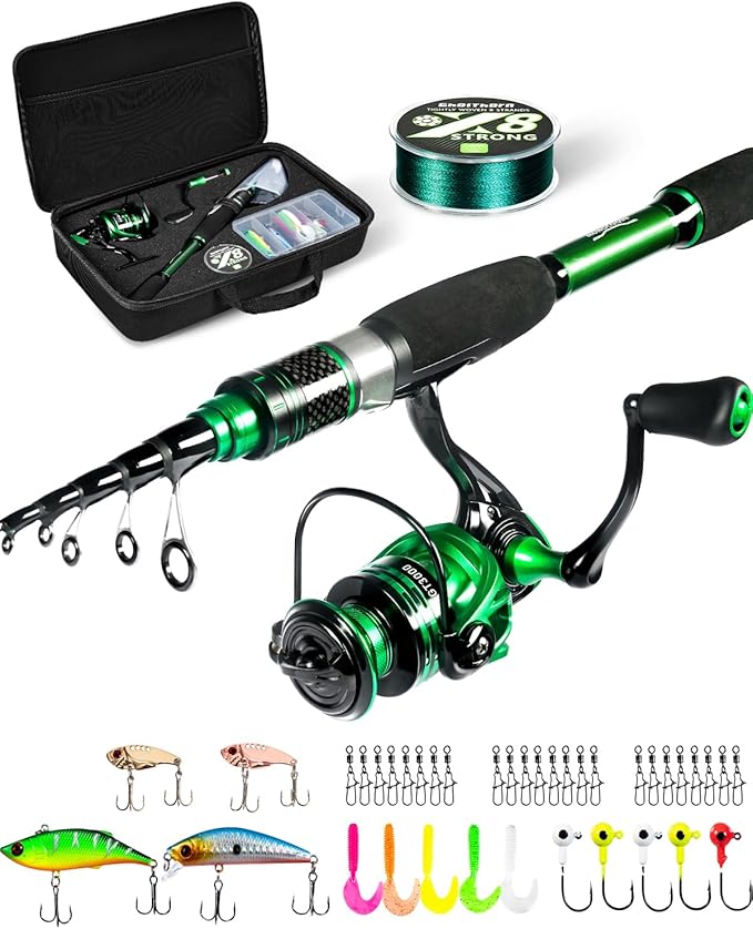 Ghosthorn Fishing Rod and Reel Combo Graphite Telescoping Fishing Pole Portable Travel Kit with Carrier Bag for Freshwater...