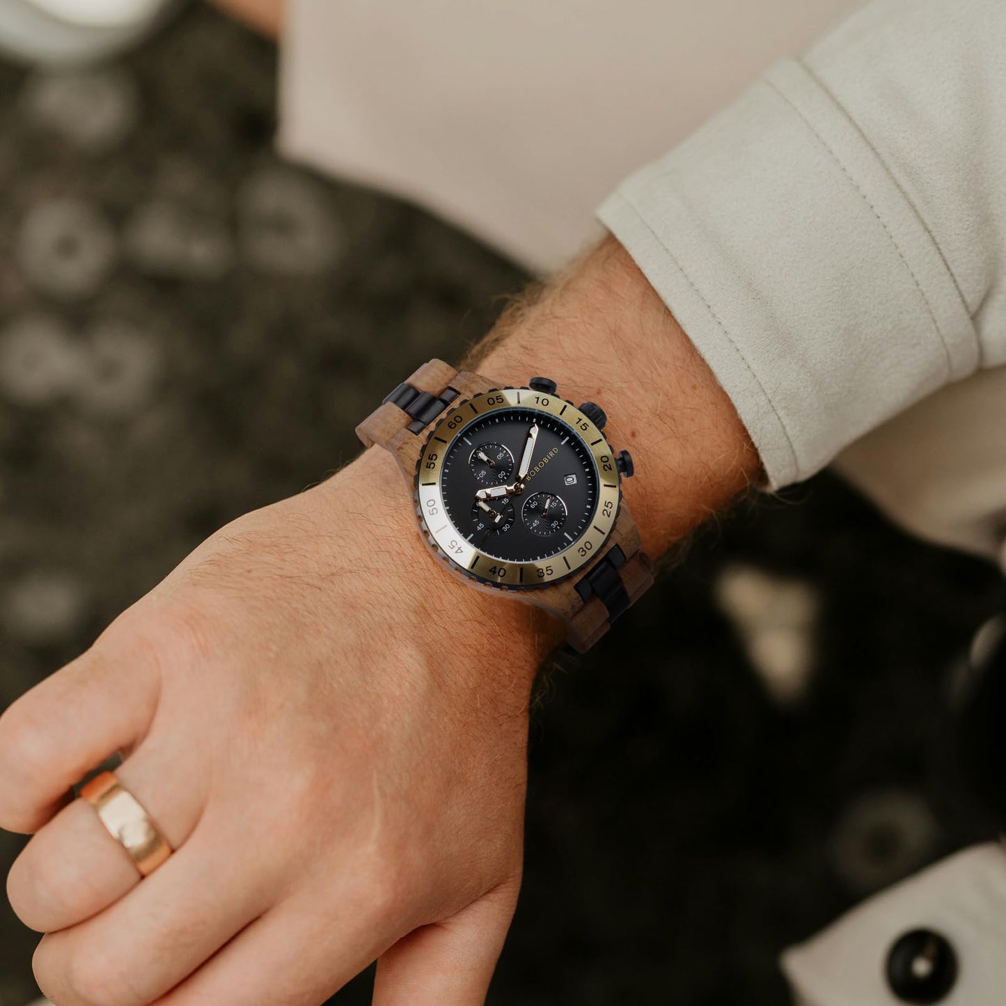 2win Engraved Wooden Watches for Men Gold Date Chronograph Military Luxury Japanese Movement Personalized Anniversary Watch Gift for Husband My Man Boyfriend (A-for-Husband)