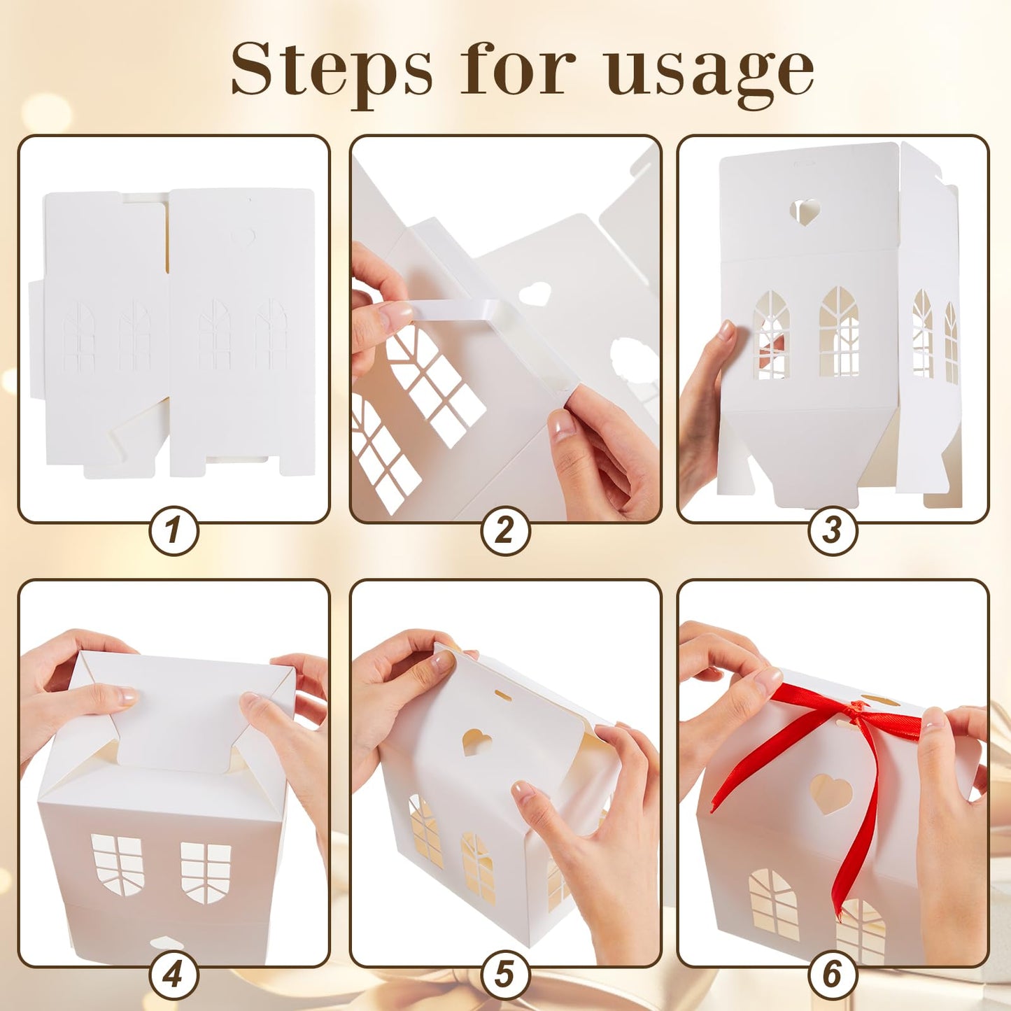 Engrowtic 25 Sets Medium House Shaped Gift Boxes with Ribbons House Shaped Paper Bakery Packaging Candy Box for Treats Real Estate Agent Gift Christmas Gingerbread Wedding Birthday Bridal Shower