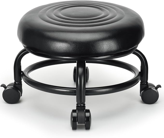 LWADALN Low Height Rolling Stool Low Roller Stool PU Leather Comfortable Chair, Modern Low Rolling Stool for Home Office Garage Shop