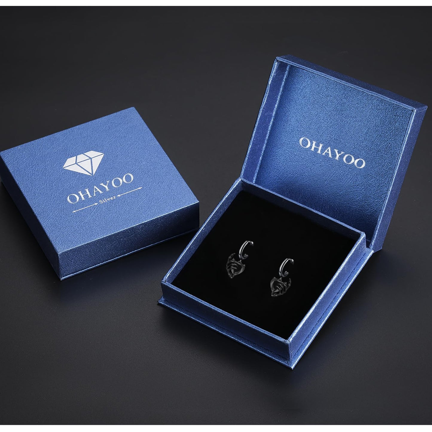 OHAYOO Skeleton Hand Earrings 925 Sterling Silver Skull Huggie Hoop Earrings Halloween Drop Dangle Earring Gothic Jewelry Gifts for Women Men-Black