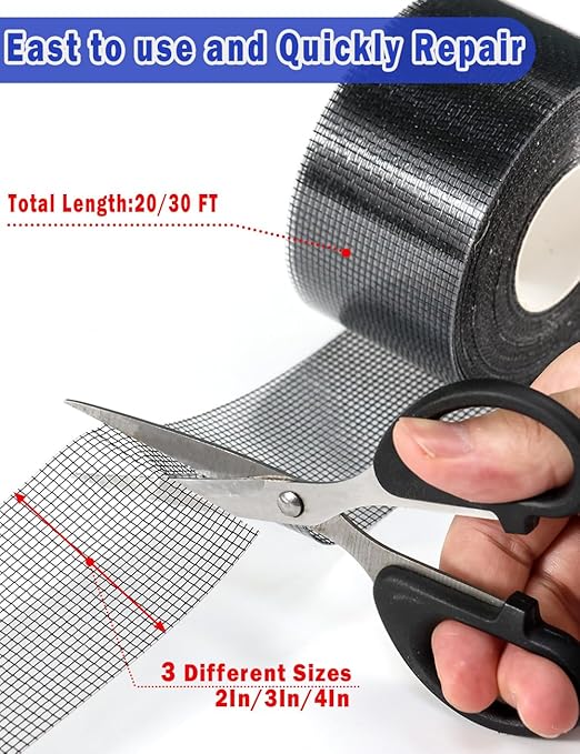 Wohohoho Window Screen Repair Tape, 4 in X 20 FT (240IN) Black Screen Patch Repair Kit, 3-Layer Strong Adhesive Invisible Screen Tape Mesh Repair for Windows, Doors Garage Mosquito Net Magnetic Screen