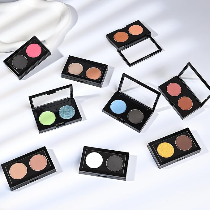 Duo Eye Shadow Powder，Blue Shimmer&Black Matte Eyeshadow Makeup Palette，Neutral Shades Eyeshadow Palette for Woman Daily Eyes Looks，Highly Pigmented，Smooth, Blendable，sombras de ojos, Cruelty-Free 05