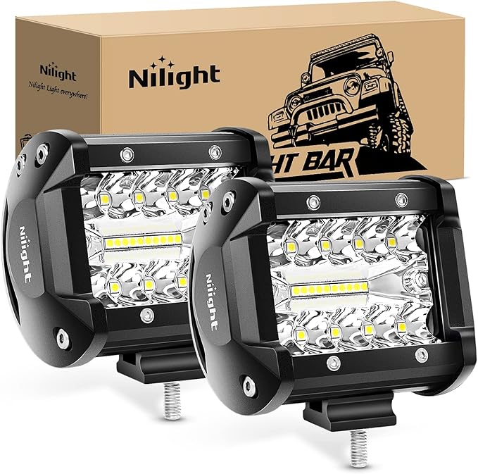 Nilight Led Light Pods 2PC 4Inch 60W Flood Spot Combo Triple Row Driving Lamp Roof Bumper Off Road LED Work Lights Pods fo...