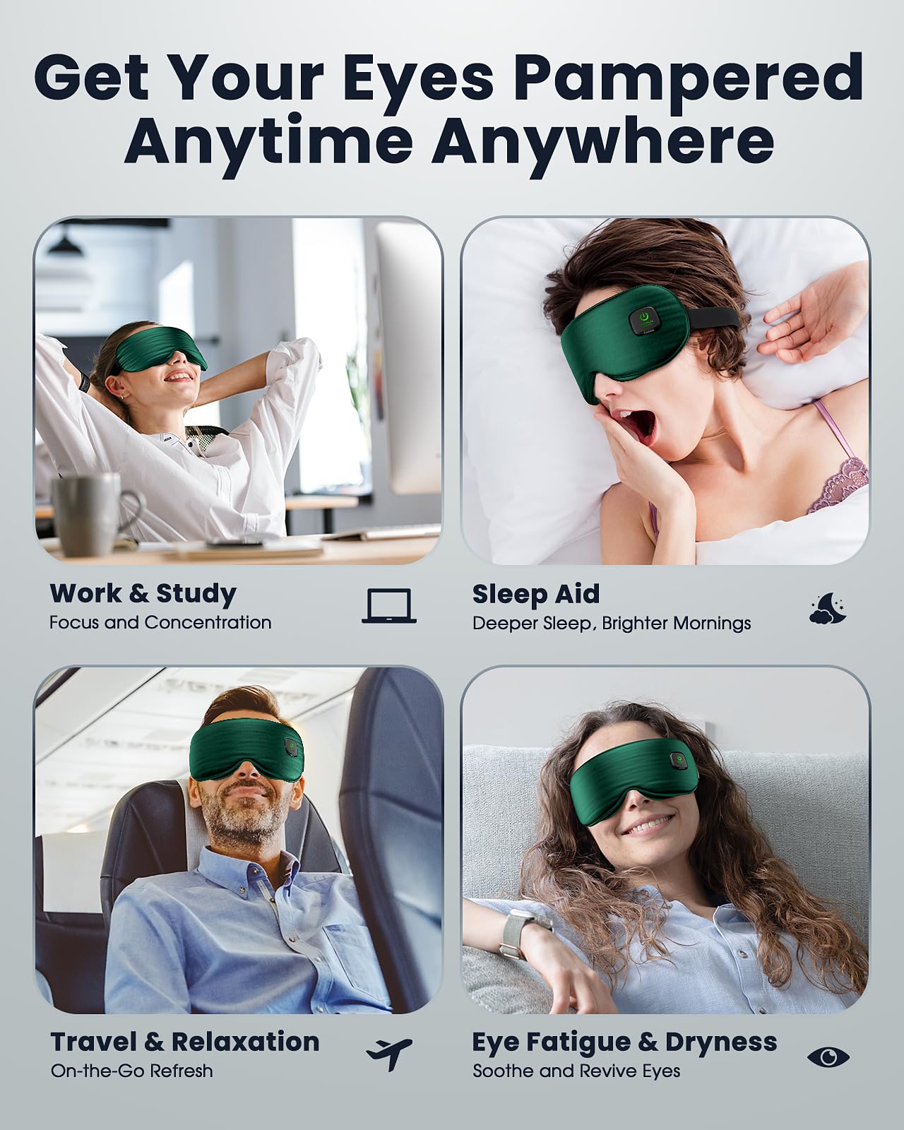 Heated Eye Mask - Cordless Eye Mask for Dry Eyes, Eye Relief, Improved Sleep, Washable Eye Heating pad for Travel and with Replaceable Shell (Green)