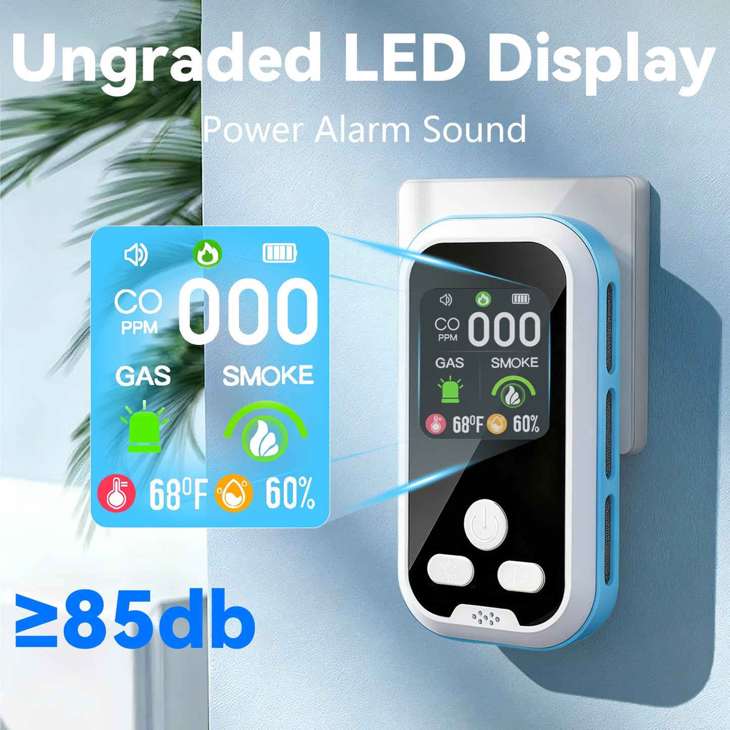 5-in-1 Carbon Monoxide Detector 2 Pack Combo with LCD Display, Detects CO, Natural Gas, Smoke, Temperature, Humidity for Home, Hotel, RV, Apartment Safety, Monoxide Alarm HD Screen