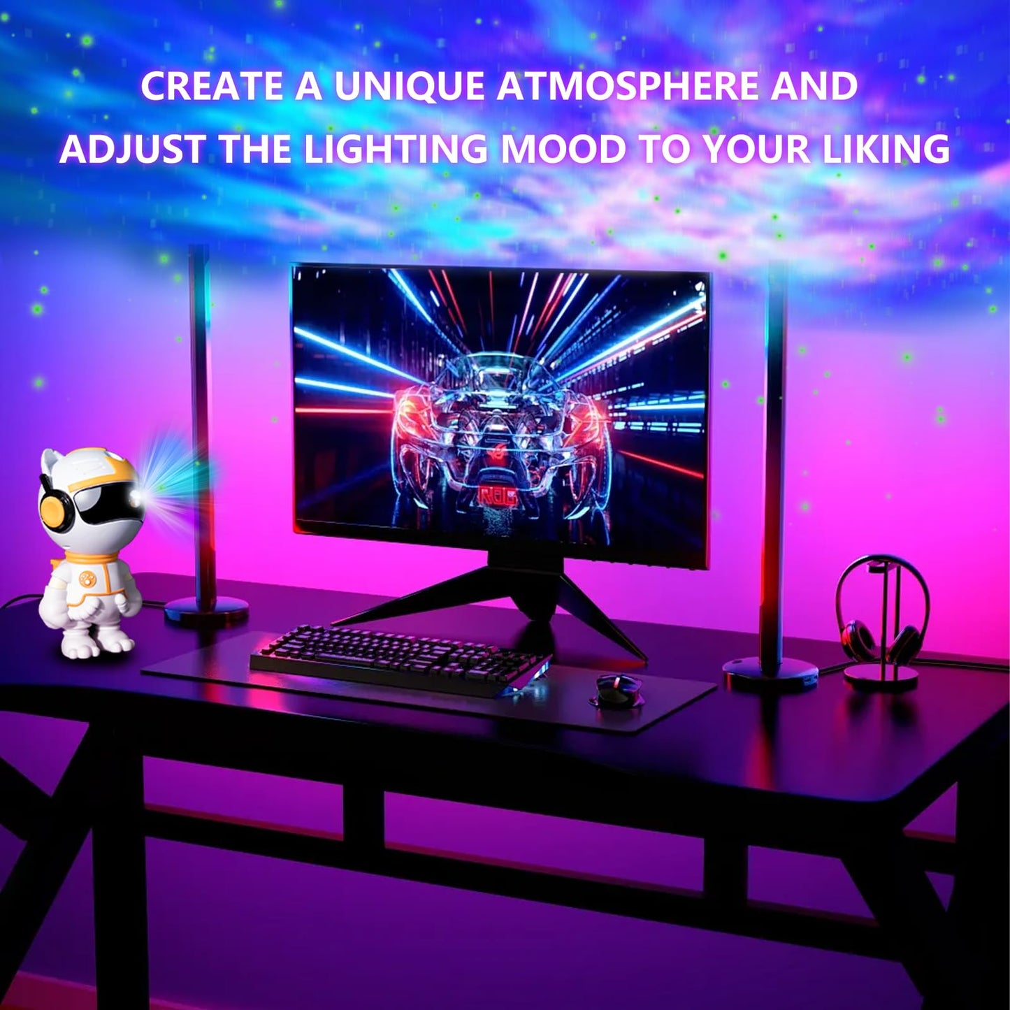 Galaxy Projector for Bedroom, Robot Cat Night Light with Remote Control, Adjustable Star Projector for Kids & Adults, Christmas Birthday Gift, Home Decor, Aesthetic Ceiling Light (White)