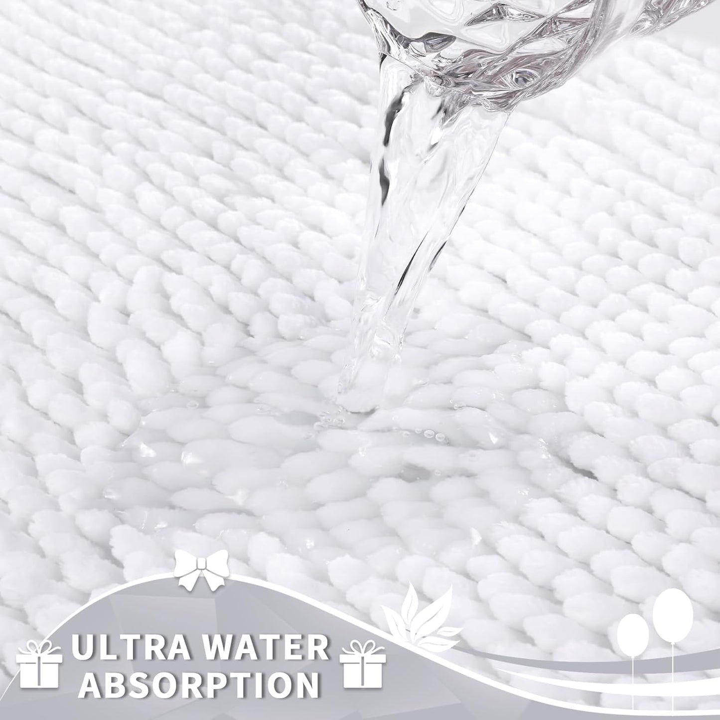 Yimobra Toilet Rugs U Shaped Washable, Extra Thick Soft Absorbent Chenille Contour Bathroom Rugs for Toilet 24x24 Inch, Quick Dry Non Slip Toilet Mat for Bath Floor, White